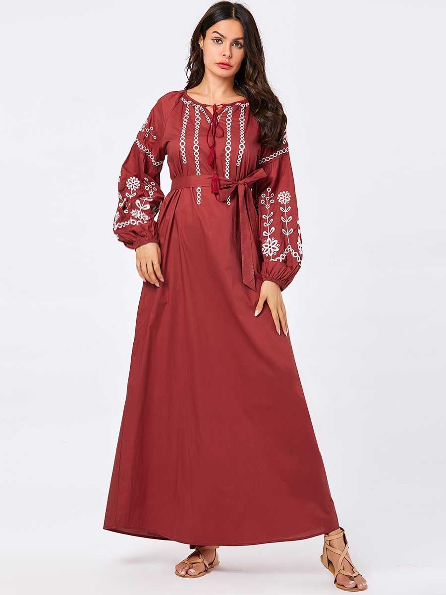 red ethnic gown