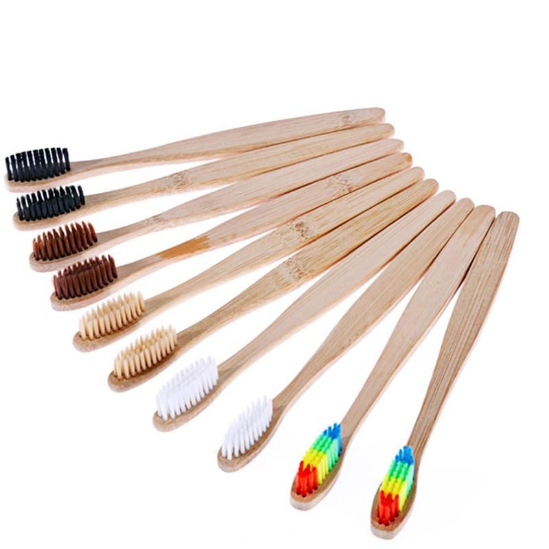 Natural Bamboo Handle Toothbrush Rainbow Colorful Whitening Soft Bristles Bamboo Toothbrush Eco