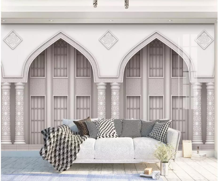 Beautiful Roman column arch 3d carved Indian wind background wall modern  living room wallpapers