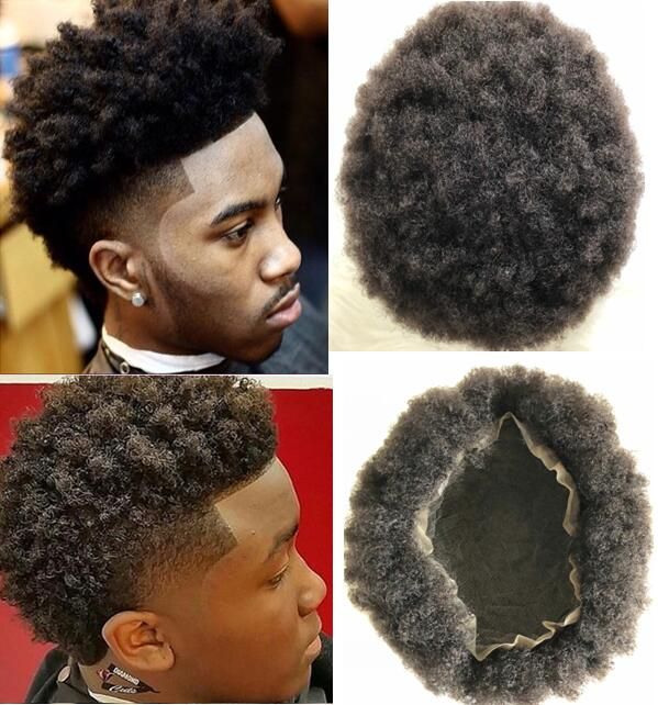 Mens Hairpieces Afro Curl Human Hair Full Lace Toupee Brown Black Color  Peruvian Remy Hair Men