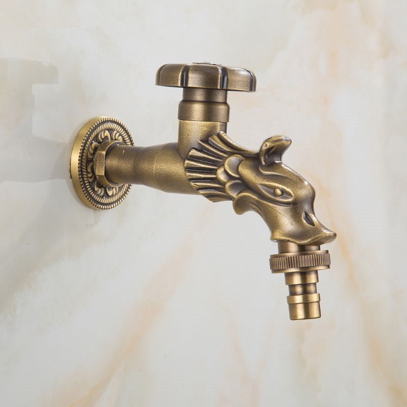 2020 Carved Bibcock Faucet Retro Antique Brass Wall Mounted