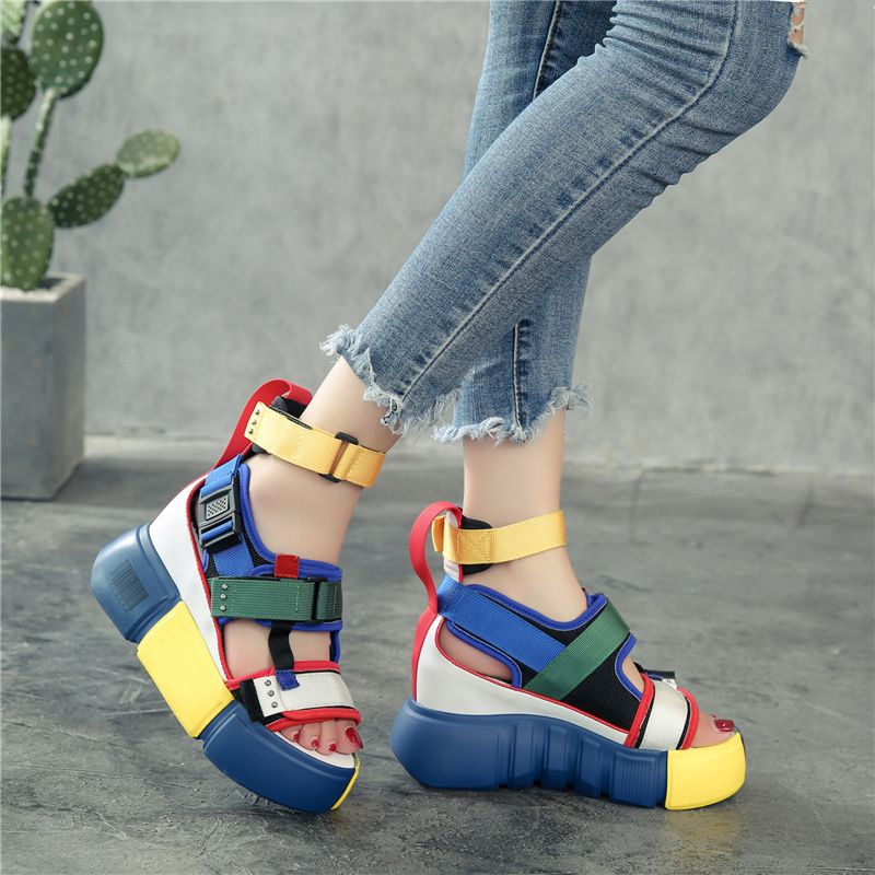 Compre Sapatos Mulheres Sandálias Plataforma 2019 Feminino Azul Sapatos  Casuais Sandálias De Verão Cunha Chunky Salto Alto Sandália Roma Tornozelo  Cinto Barato | Entrega Rápida E Qualidade | Pt.Dhgate