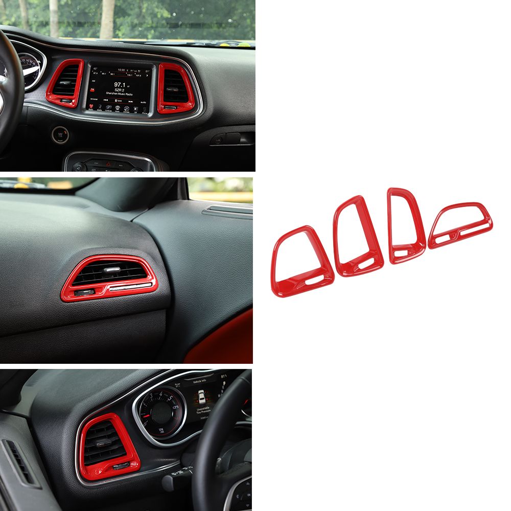 Highitem 2Pcs ABS Car Door Air Outlet Decoration Trim Cover Interior Accessories for Dodge Challenger 2015-2020 Red