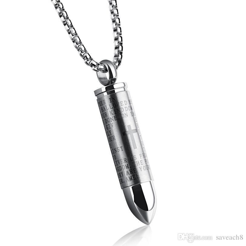 Color : Silver, Size : Free Size Crystal Stainless Steel Mens Scripture Cross Pendant Stainless Steel Titanium Steel Necklace with Chain Urn Necklaces for Ashes