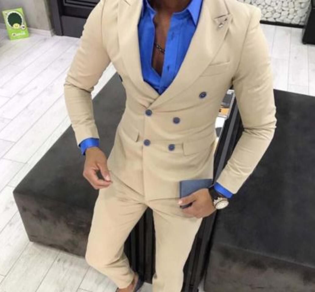 2019 Khaki Slim Fit Mens Suits Business Tuxedos Wedding Groomsmen Tux ...