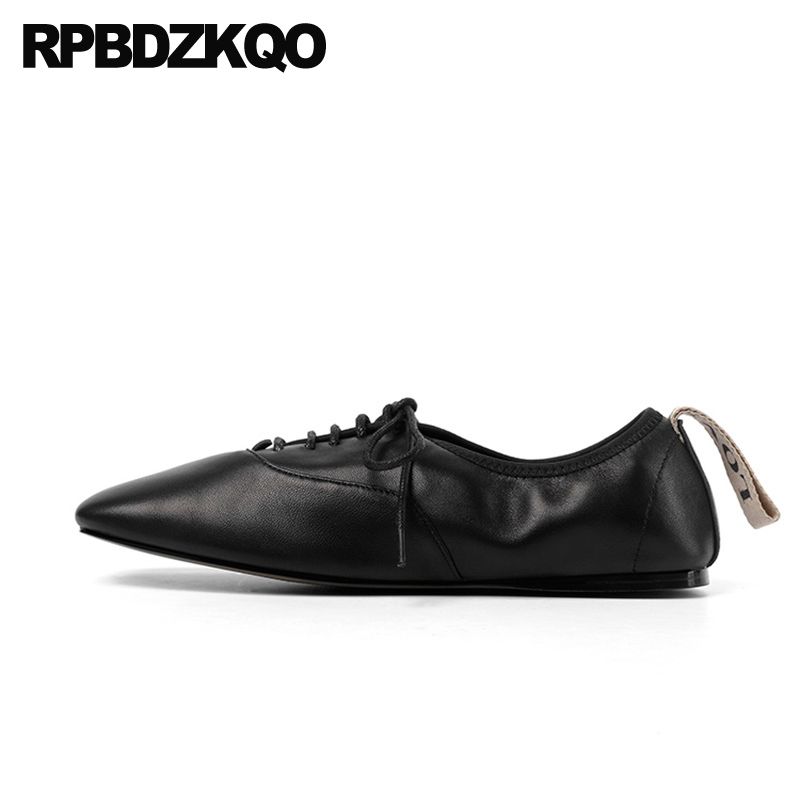 Vintage Women Oxfords Shoes Ladies Black Flats Lace Up White 2019