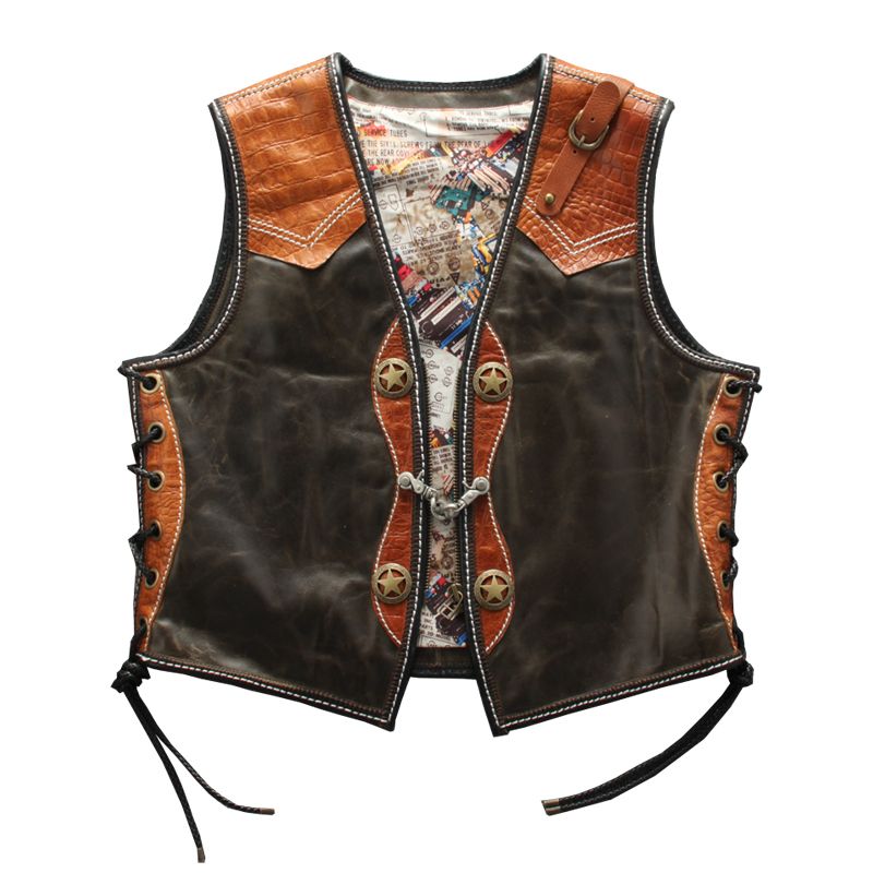 Cows Leather Goth Punk Rock Motard Style Waistcoat Vest Cut Most Sizes