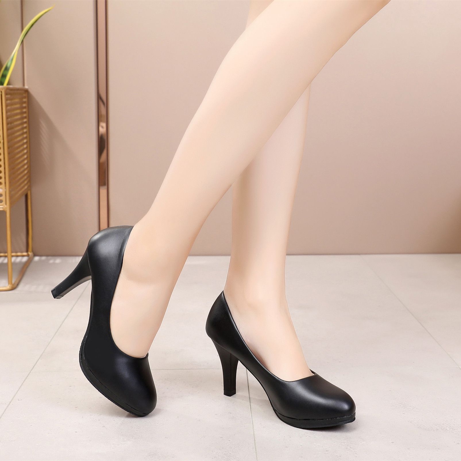 black mid high heels
