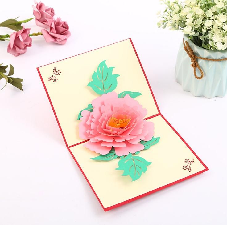 3D Pop Up Greeting Card Peony Mother’s day Birthday Valentines Xmas Thanks Gifts
