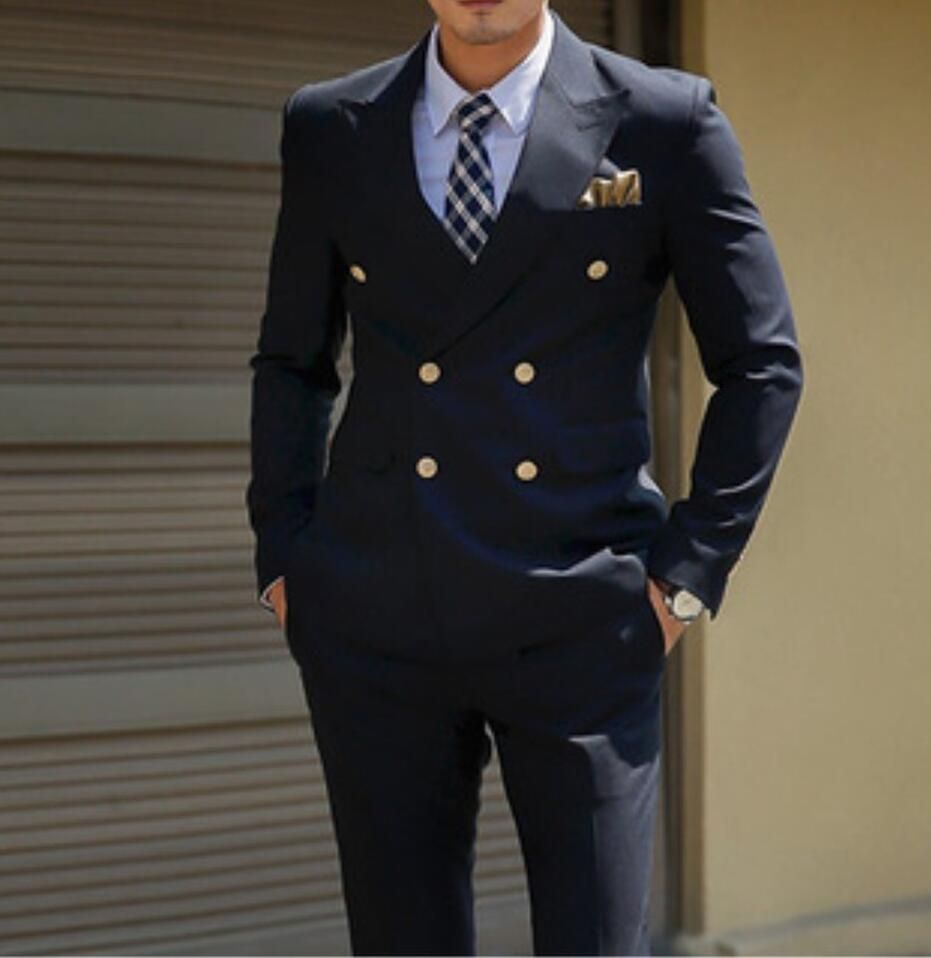 Xly Fashion Mens Black Double Breasted Korean Slim Fit Suit Gentleman Suit Business Groom Wedding Dress Top Jacket Trousers Mens White Dinner Jacket Mens White Suits From Amscan 76 39 Dhgate Com