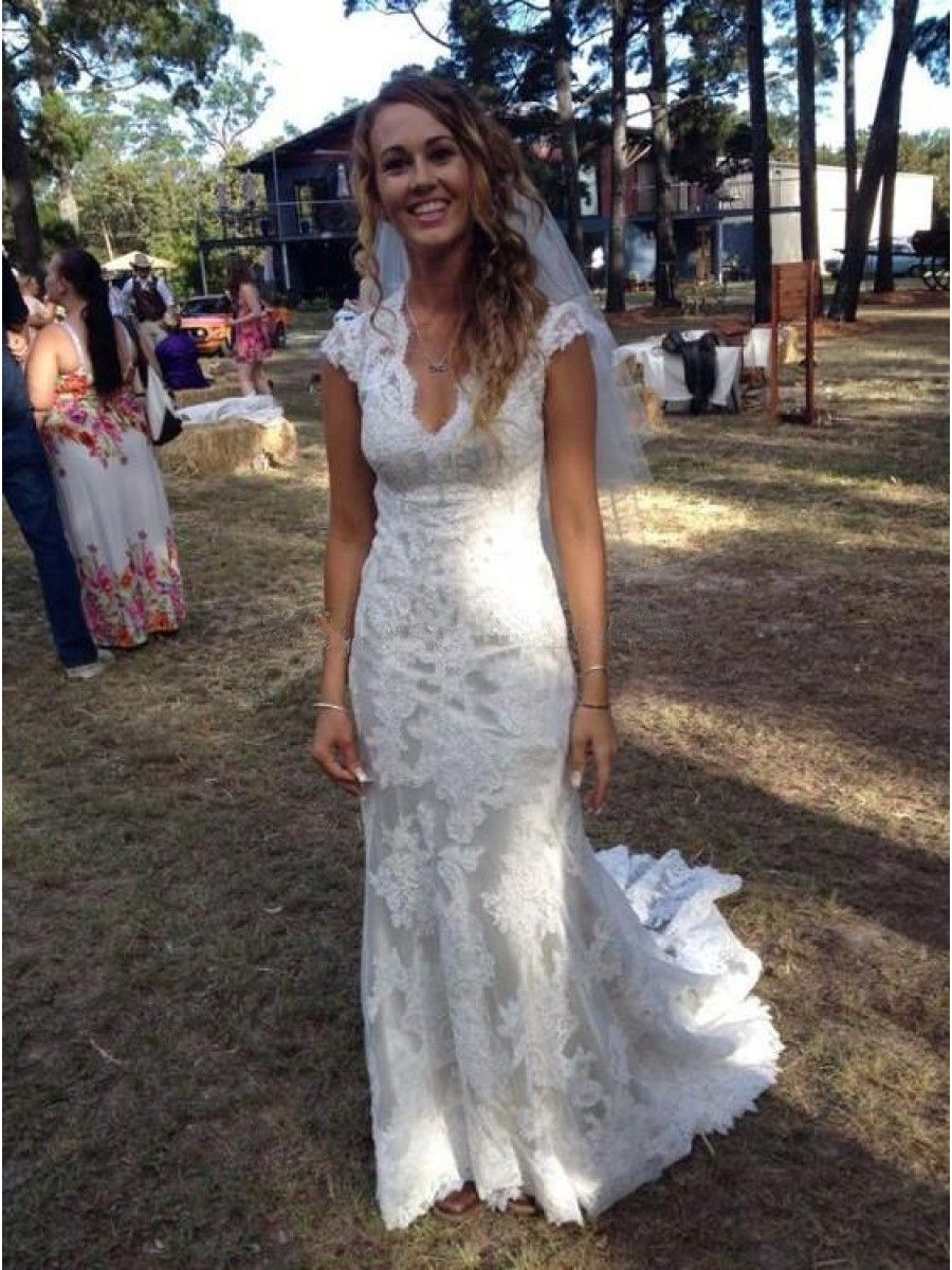 country lace wedding dress with boots