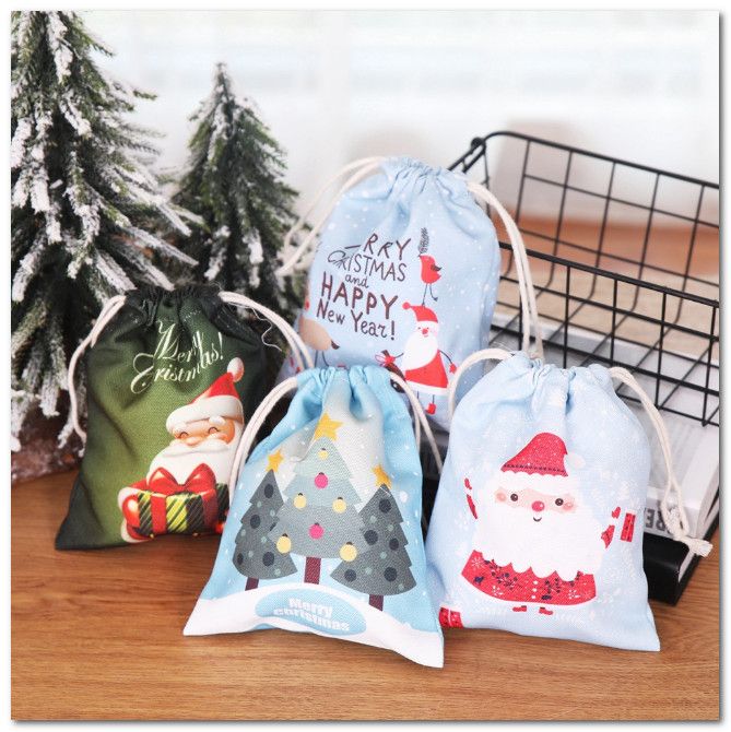 Christmas Gift Drawstring Bags Kids Large Canvas Candy Bag Merry ...