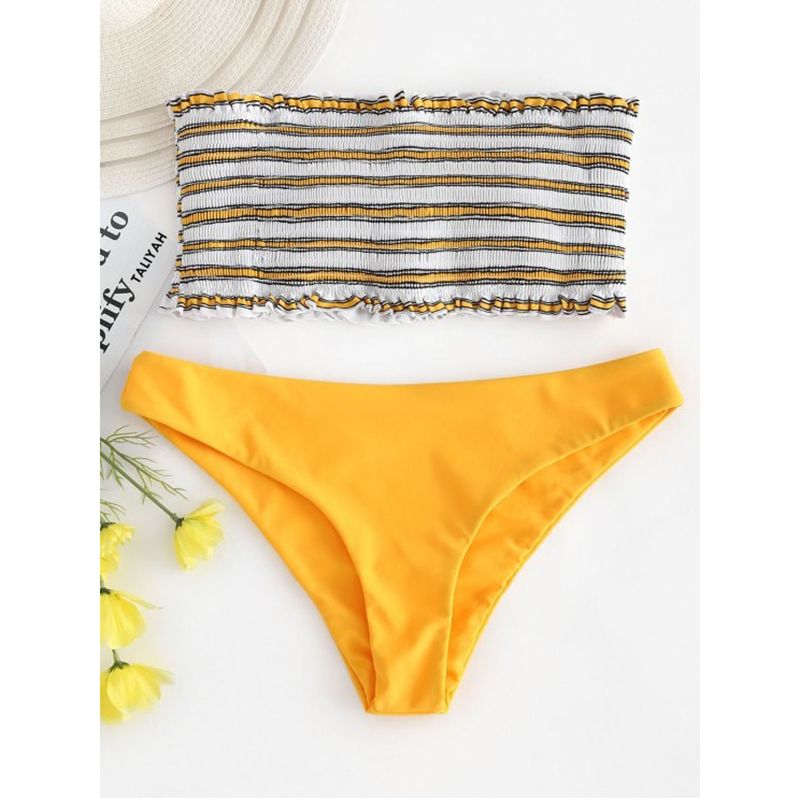 strapless yellow bathing suit