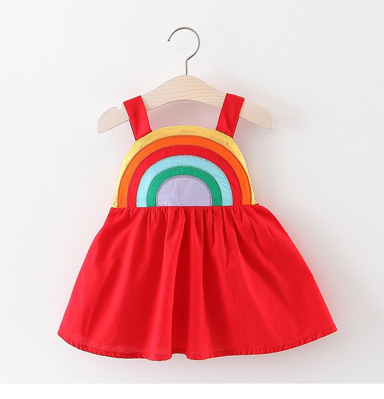 2020 Girls Dress New Summer Rainbow Patchwork Suspender Cotton