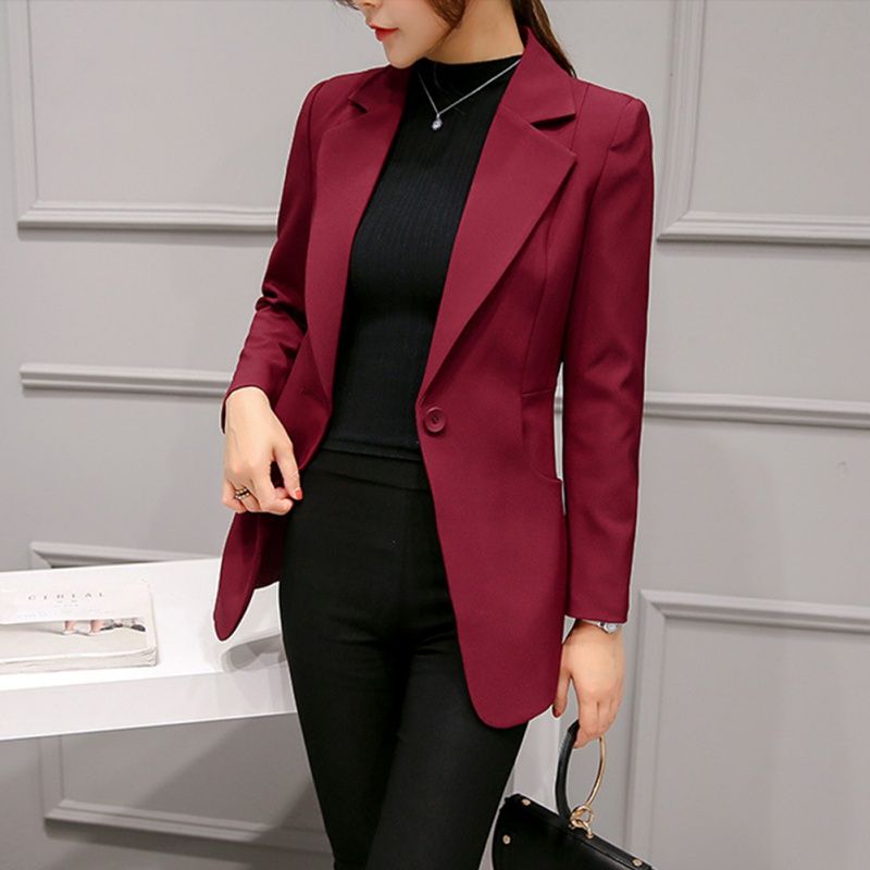Compra Vino Rojo Negro Mujer Blazers Y Chaquetas Nueva Primavera Otoño Moda  Solo Botón Blazer Femenino Ladies Blazer Barato | Entrega Rápida Y Calidad  | Es.Dhgate