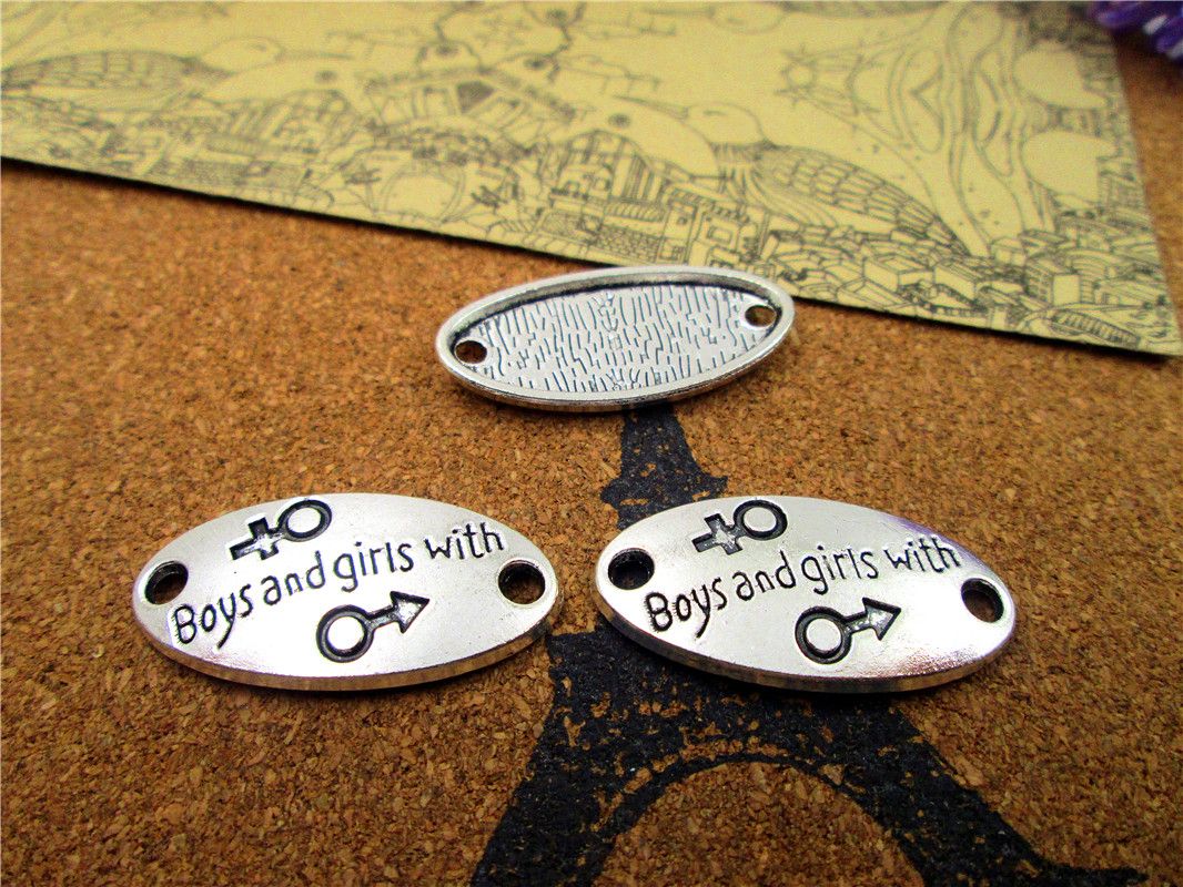 2020 15*32mm Letters Connector,Antique Silver Boys And Girls With