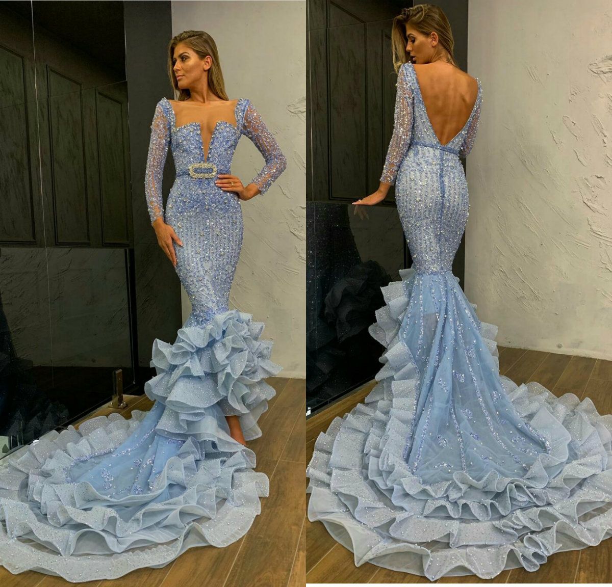 Elegant Light Blue Mermaid Evening Dress for Women 2023 Long Sleeves High  Neck Beads Sequin Formal Prom Wedding Party Gowns for Sale in Detroit, MI -  OfferUp