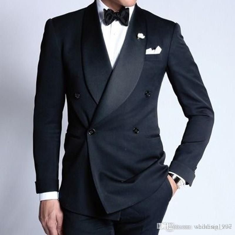 Smoking Doppio Petto Da Sposo Blu Navy Uomo Abiti 2019 Scialle Con Risvolto  Monopetto Slim Fit Uomo Nero Da 65,28 € | DHgate Italy