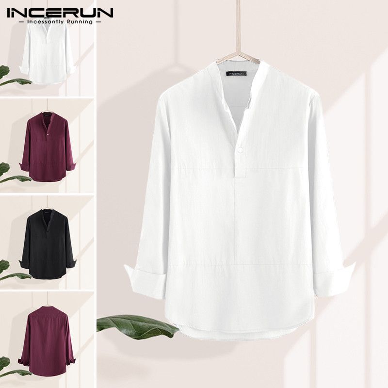 2020 Incerun Men Mandarin Long Sleeve Shirt Man Stand Collar Brand