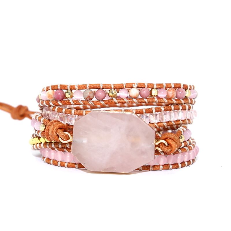 Boho Tejer Pulsera De Mujer Piedra Natural Rosa Cuentas De Boho Tejer Pulsera De Mujer Piedra Natural Rosa Cuentas De
