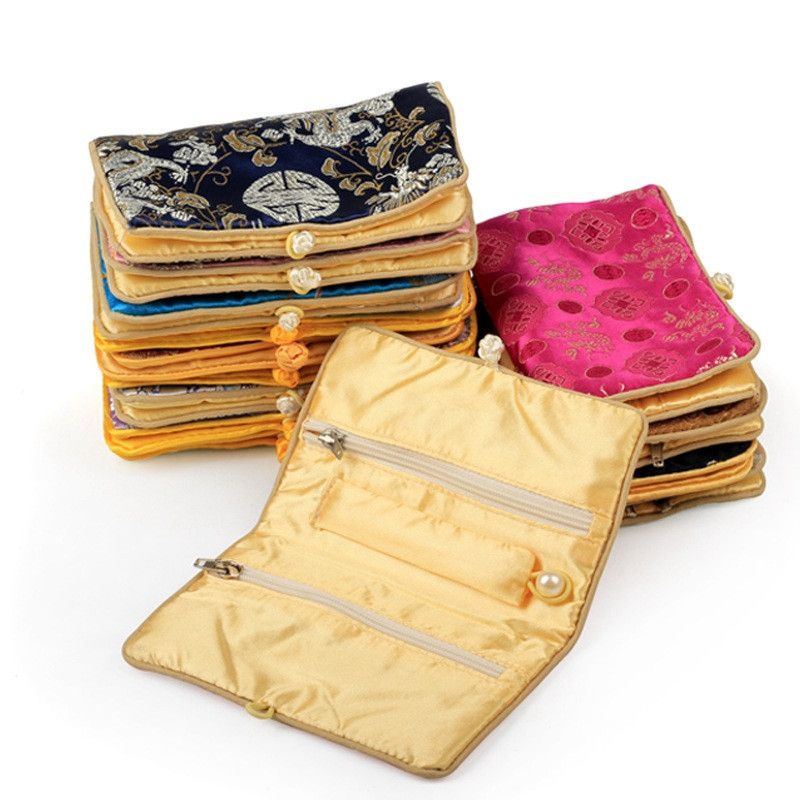 2021 Chinese Style Small Zipper Jewelry Pouches Silk Brocade Gifts Bags
