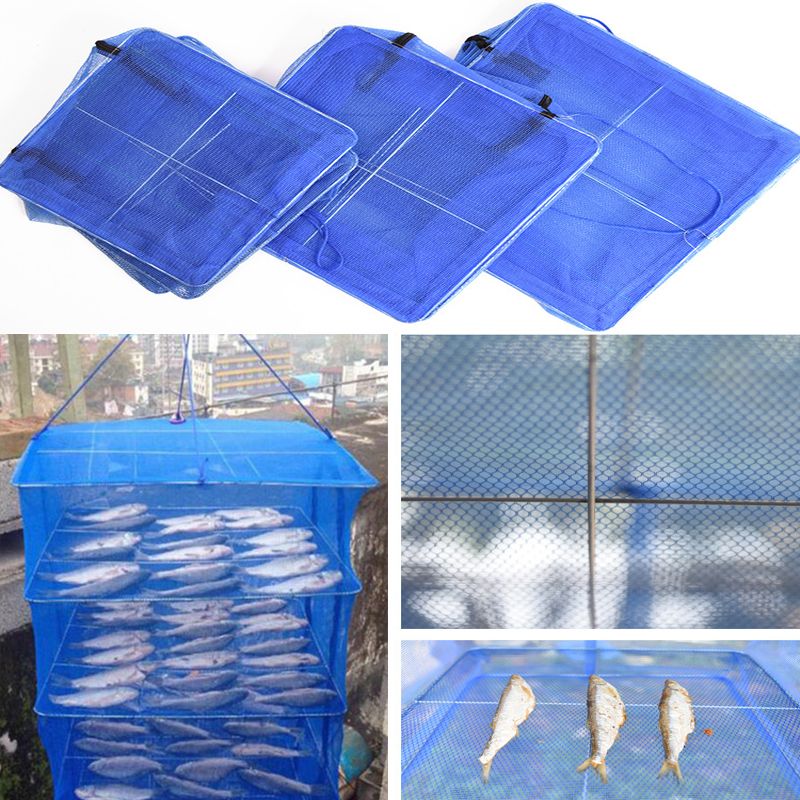 Fish Hanging Net 4 Layers Durable Folding Vegetable Dishes Mesh Drying Net Tool#