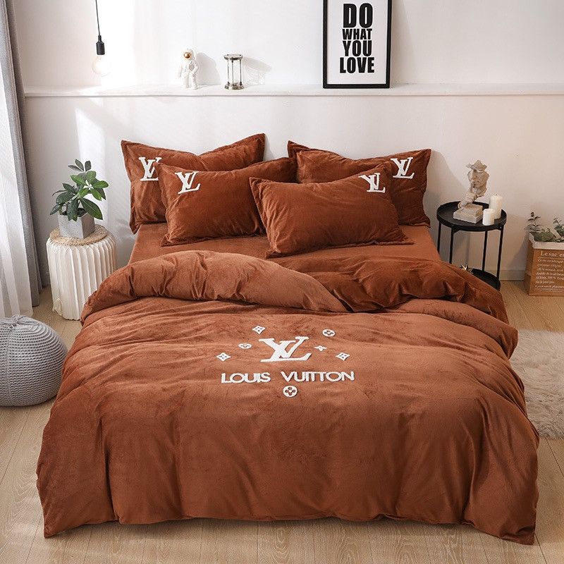 Coffee L Letter Bedding Sets Soft Brown Duvet Covers Autumn And