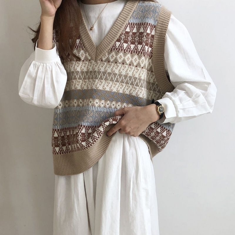 Geometric Knitted Vest Sleeveless 