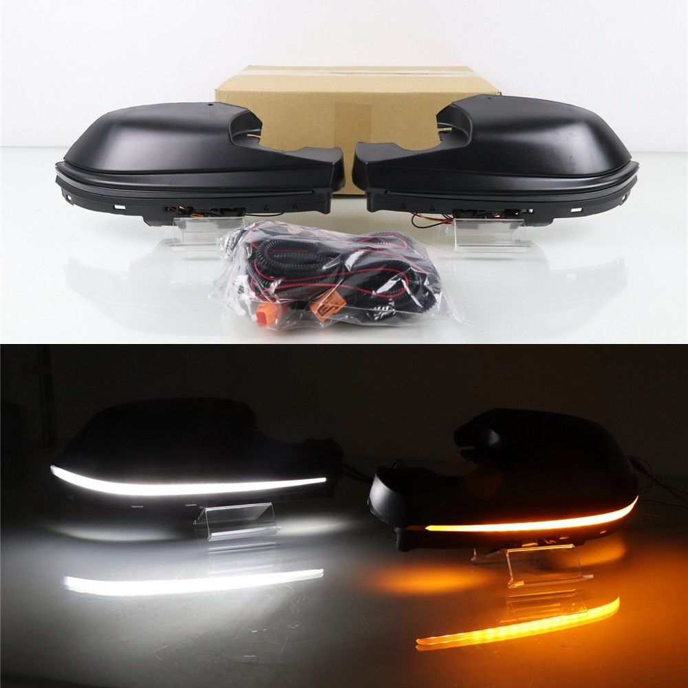 2020 LED Rear View Mirror Lights With Cover, White Driving Light + Streamer Yellow Turn Signals