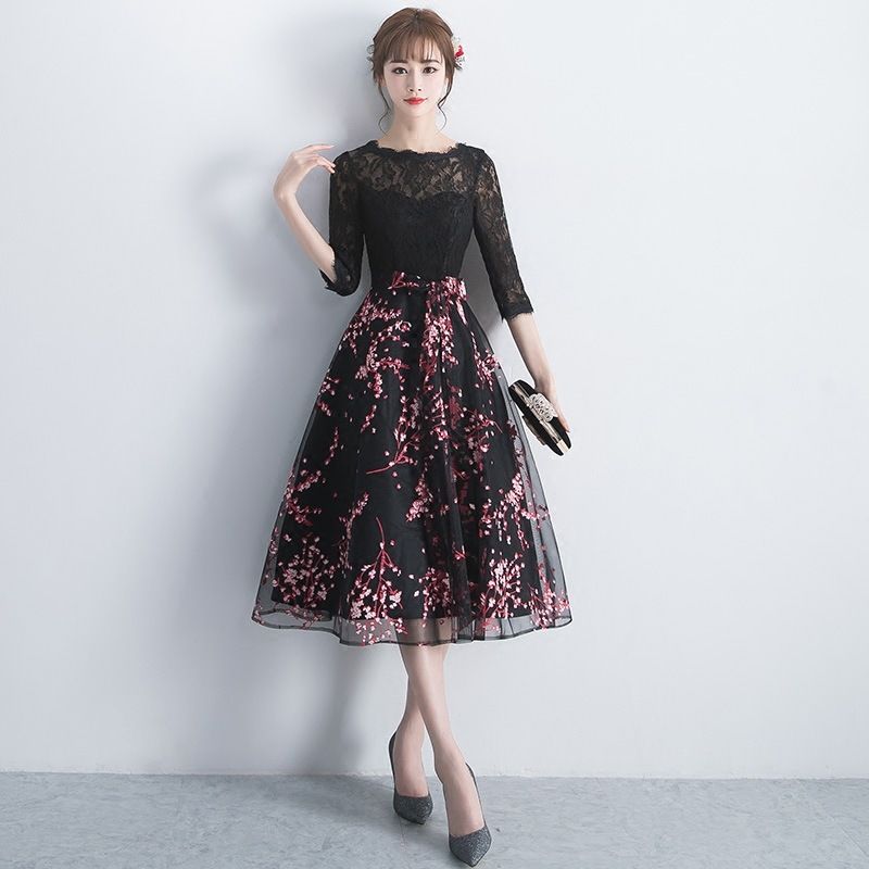 Compra Vestidos De Noche Cortos Elegantes Negros Vestido De Dama De Honor Vestidos  De Fiesta Vestidos De Encaje Mangas Cortas Vestidos De Mucama Barato |  Entrega Rápida Y Calidad | Es.Dhgate