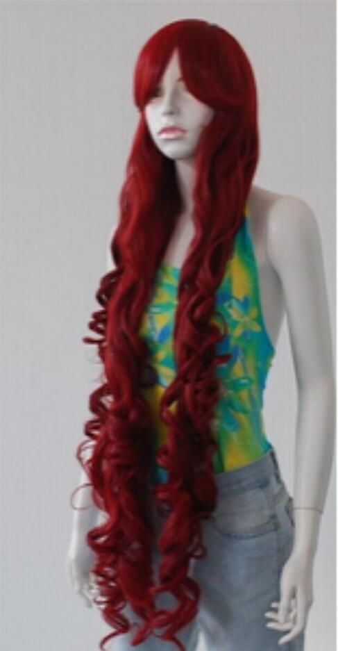 Wig Long Heat Resistant Big Spiral Curl Dark Wine Copper Red