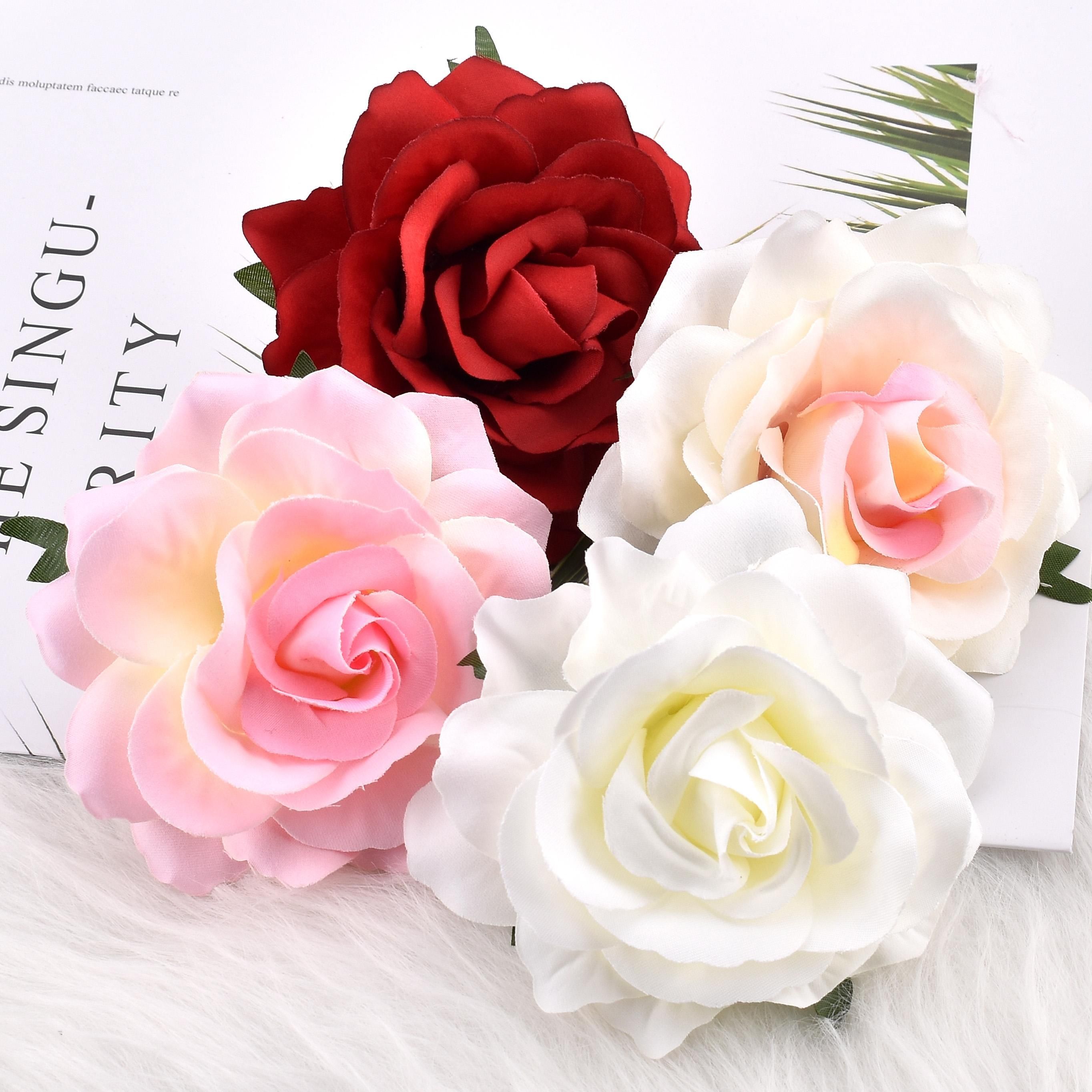 2020 Large Artificial White Rose Silk Flower Heads For Wedding