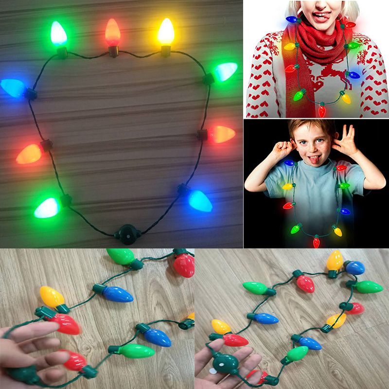 Led Light Up Christmas Bulb Necklace For Kids And Adults String Lights