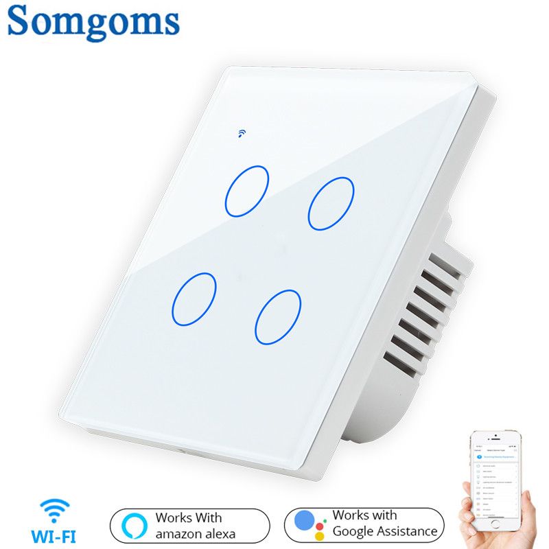 2020 Eu Uk 4 Gang 1 2 Way Wifi Wall Switch Wireless Remote Light Relay App Touch Control Smart Switch Work With Alexa Google Home T200605 From Xue10