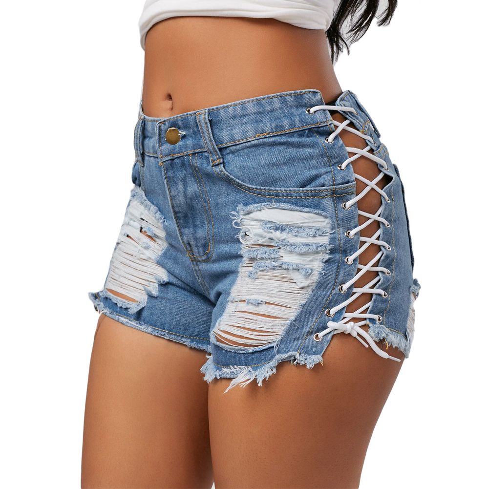 Compra Hot Summer Denim Shorts Mujeres Denim Solid Lacing Hole Short  Feminino Sexy Vendaje Jeans Shorts Mujeres Ripped Shorts De Cintura Alta  Y19050903 Barato | Entrega Rápida Y Calidad | Es.Dhgate
