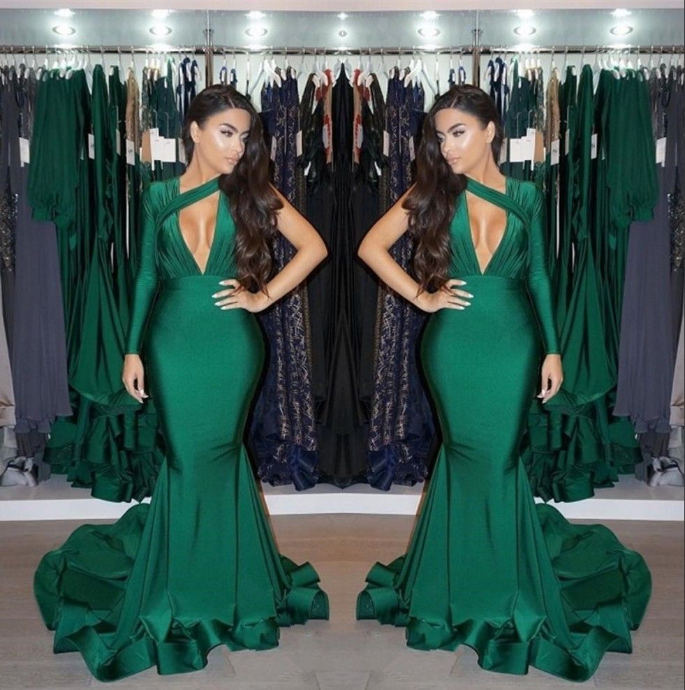 dark green one shoulder dress