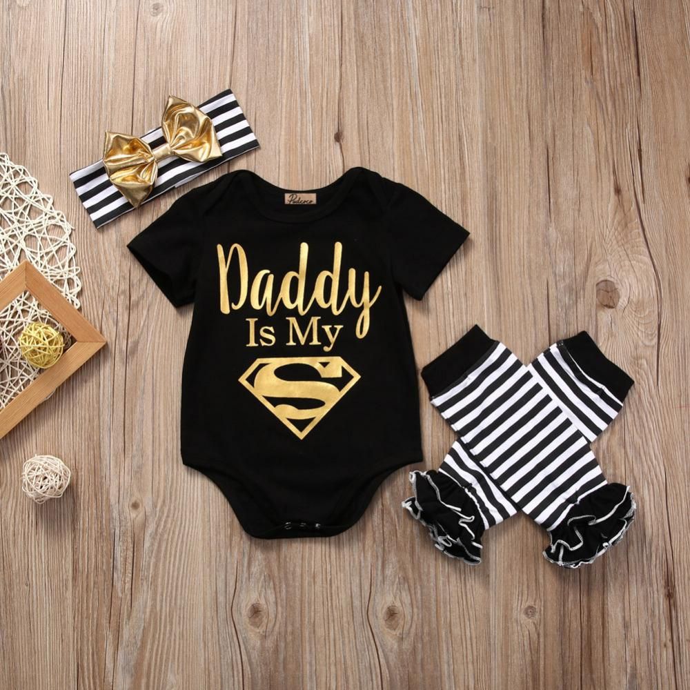 2020 Baby Set Us Stock Newborn Baby Girl Boy Clothes Summer Short Sleeve Daddy Romper Bow Headband Leg Warmer Clothes Outfit Set From Qin342952757 8 45 Dhgate Com