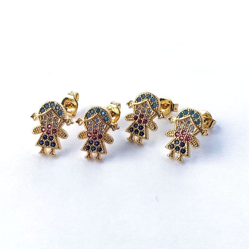 2020 Gold Color Kids Girls Stud Earrings Micro Pave Rainbow Cubic