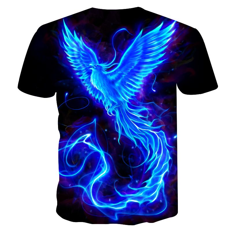Phoenix T-shirt Men Animal Anime Clothes Blue Flame Tshirts Casual Black  Funny T shirts War