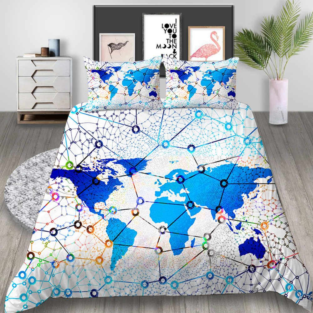 World Map Bedding Set Geometric Creative Fashionable Duvet Cover