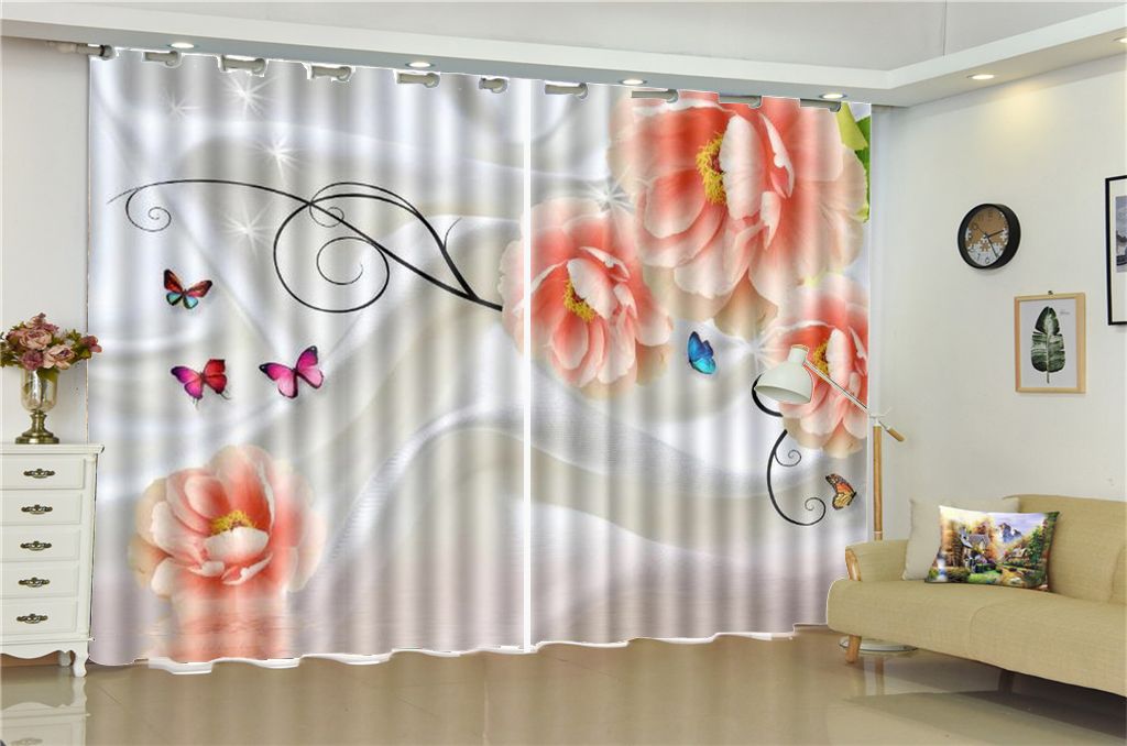 2019 Photo Curtain Delicate Silk Flower Butterfly Custom Living