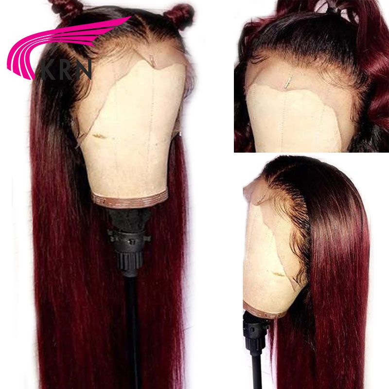 Fashion Black Burgundy Ombre Stragiht Synthetic Lace Front Wig