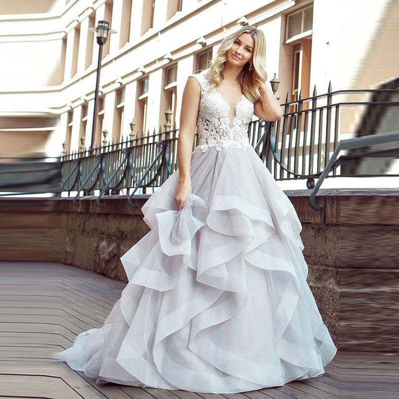 Grosshandel Atemberaubende Cascading Ruschen Brautkleider Brautkleider Jewel Neck Lace Appliques Stufenrock Tull Robe De Mariee Von Wevens 97 82 Auf De Dhgate Com Dhgate