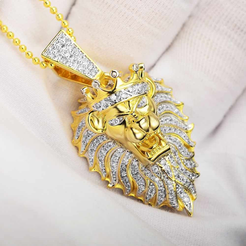 JINAO Hip Hop Lightning Bolt Design Pendant 18k Gold Plated Iced Out CZ Pendant Necklace with Micropave Simulated Diamond for Men Women