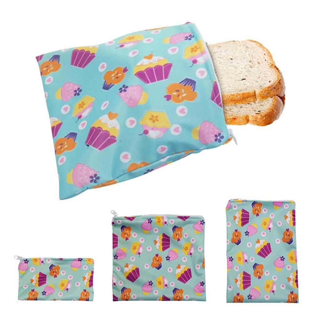 Fácil de limpiar Bolsa reutilizable para sándwiches/bocadillo tejido de plástico reciclado Paquete de 2 bolsas de almuerzo lavables de doble capa 
