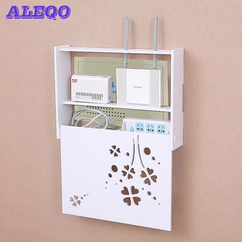 marr/ón ALANG Gran Caja de Almacenamiento de enrutador WiFi inal/ámbrico Panel de PVC Estante Colgante de Pared Enchufe Junta Soporte Cable Organizador de Almacenamiento Decoraci/ón del hogar