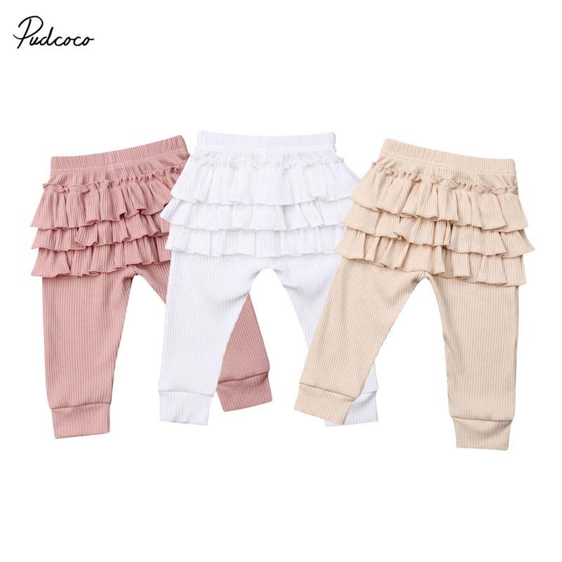 UK Cute Kids Baby Girl Cotton Ruffle Bottoms Solid Long Pants Leggings Trousers