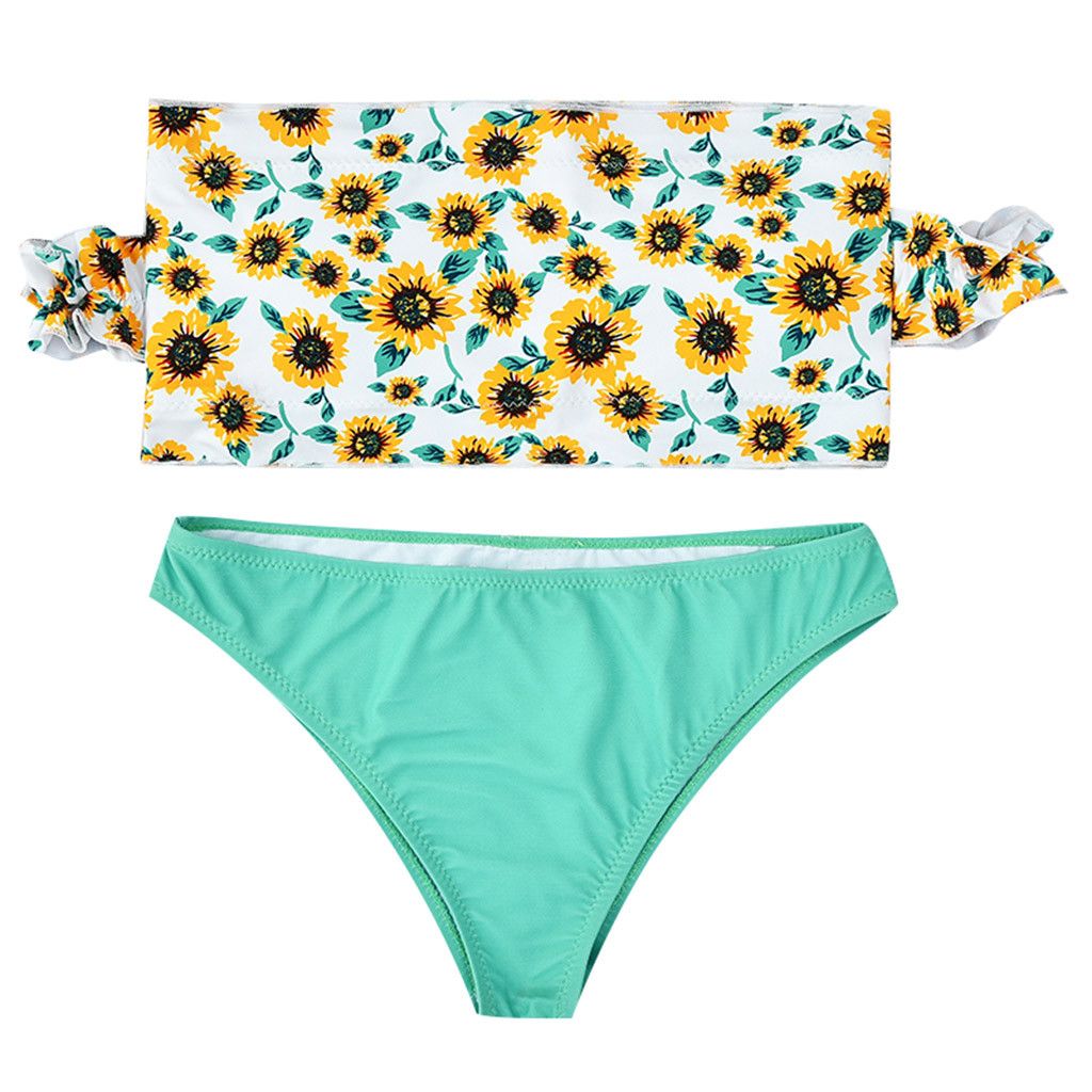 green floral bathing suit