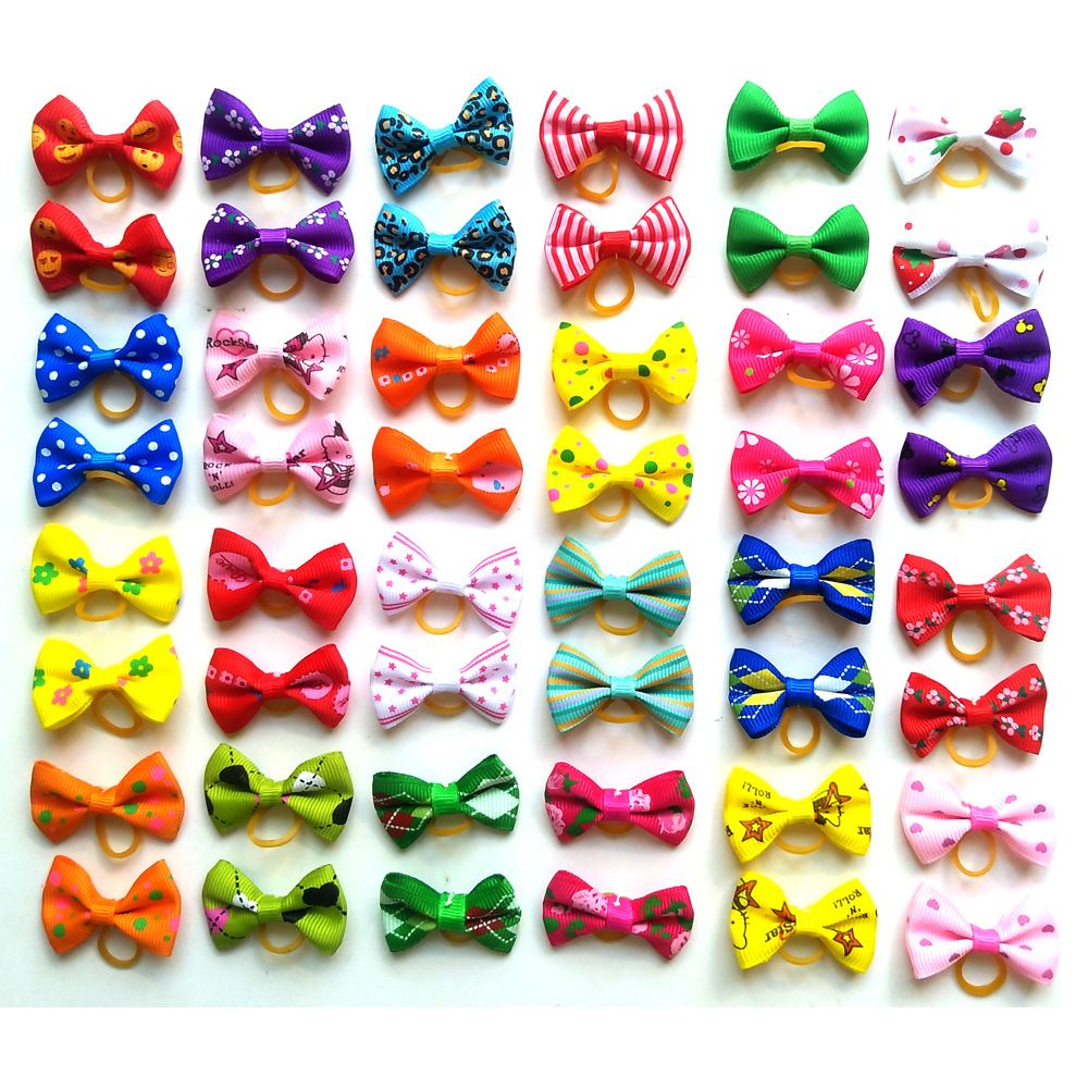 Cute Puppy Dog Small Bowknot Hair Bows With Rubber Bands Hair