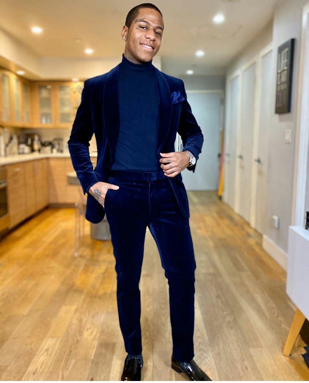 2020 Dark Navy Velvet Men Suits Blazer 